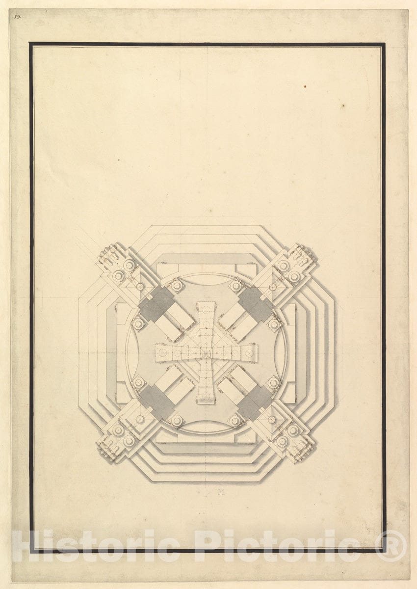 Art Print : Workshop of Giuseppe Galli Bibiena - Ground Plan for a Catafalque for a Duke of Wolfenbüttel-Brunswich, Probably Anton Ulrich (d. 1714) : Vintage Wall Art