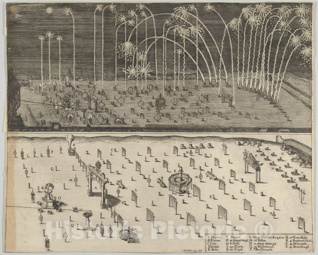 Art Print : Anonymous - Fireworks Display, Nuremberg, 1659 1 : Vintage Wall Art