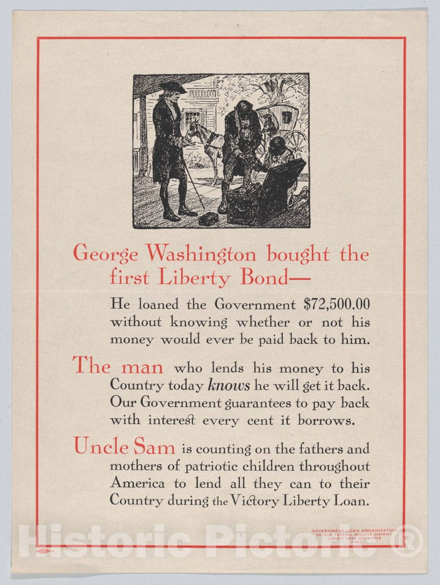 Art Print : Issued by Liberty Loan Committee - George Washington Bought The First Liberty Bond : Vintage Wall Art