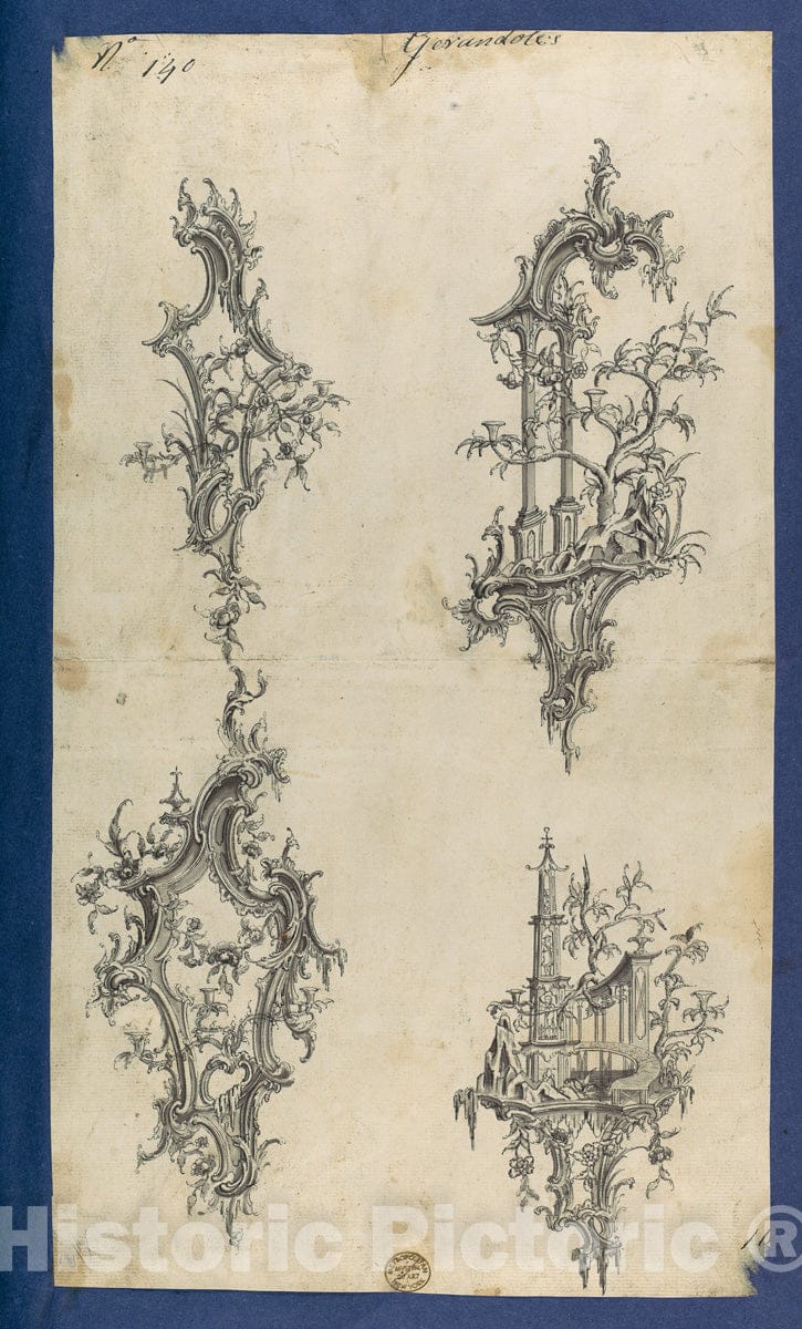 Art Print : Thomas Chippendale - Girandoles, in Chippendale Drawings, Vol. I 1 : Vintage Wall Art