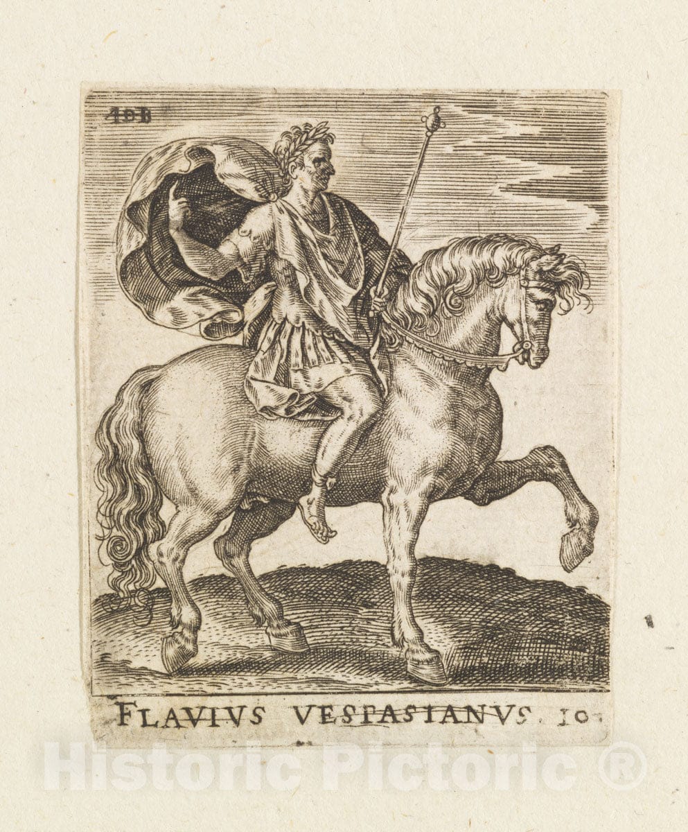 Art Print : Abraham de Bruyn - Flavius Vestasianus from Twelve Caesars on Horseback : Vintage Wall Art