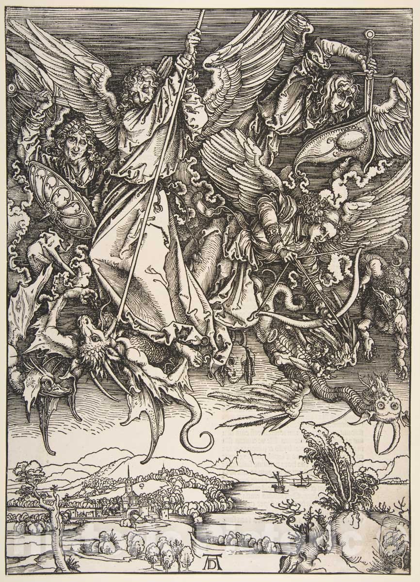 Art Print : Albrecht Dürer - Saint Michael Fighting The Dragon, from The Apocalypse v.2 : Vintage Wall Art