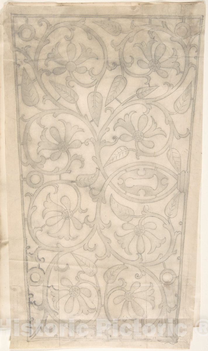 Art Print : British, 19th Century - Floral and Foliate Ornamented Metal Keyplate Design : Vintage Wall Art