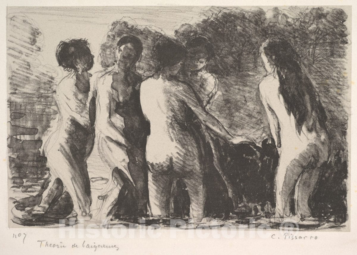 Art Print : Camille Pissarro - Group of Bathers : Vintage Wall Art