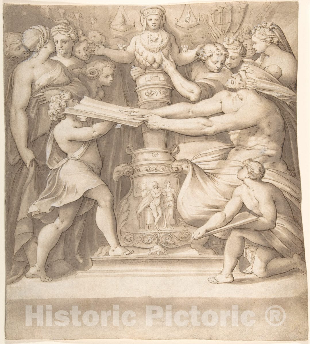 Art Print : Joseph Heintz The Elder - Figures Adoring a Statue of The Magna Mater : Vintage Wall Art