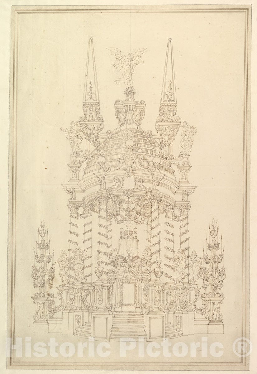 Art Print : Elevation of a Catafalque - Artist: Giuseppe Galli Bibiena - Created: 1696–1756 3 : Vintage Wall Art