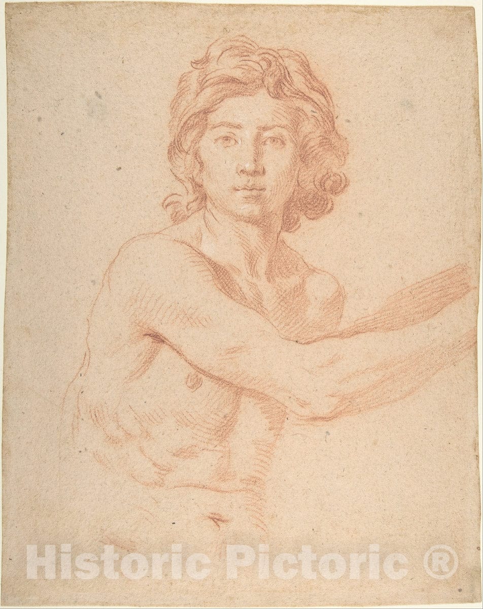 Art Print : Simone Cantarini - Half-Figure of a Youth with His Right Arm Raised : Vintage Wall Art