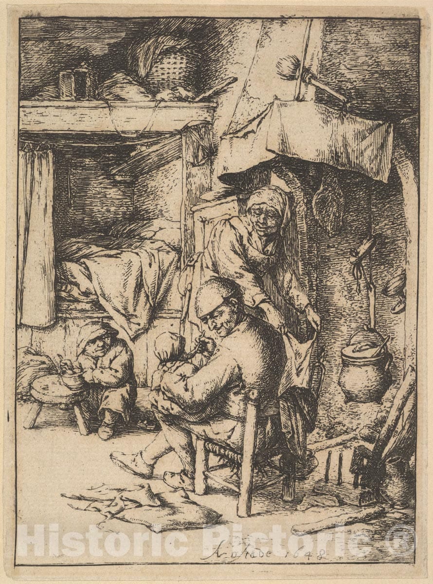 Art Print : Adriaen Van Ostade - Father of The Family Giving Broth to His Baby : Vintage Wall Art