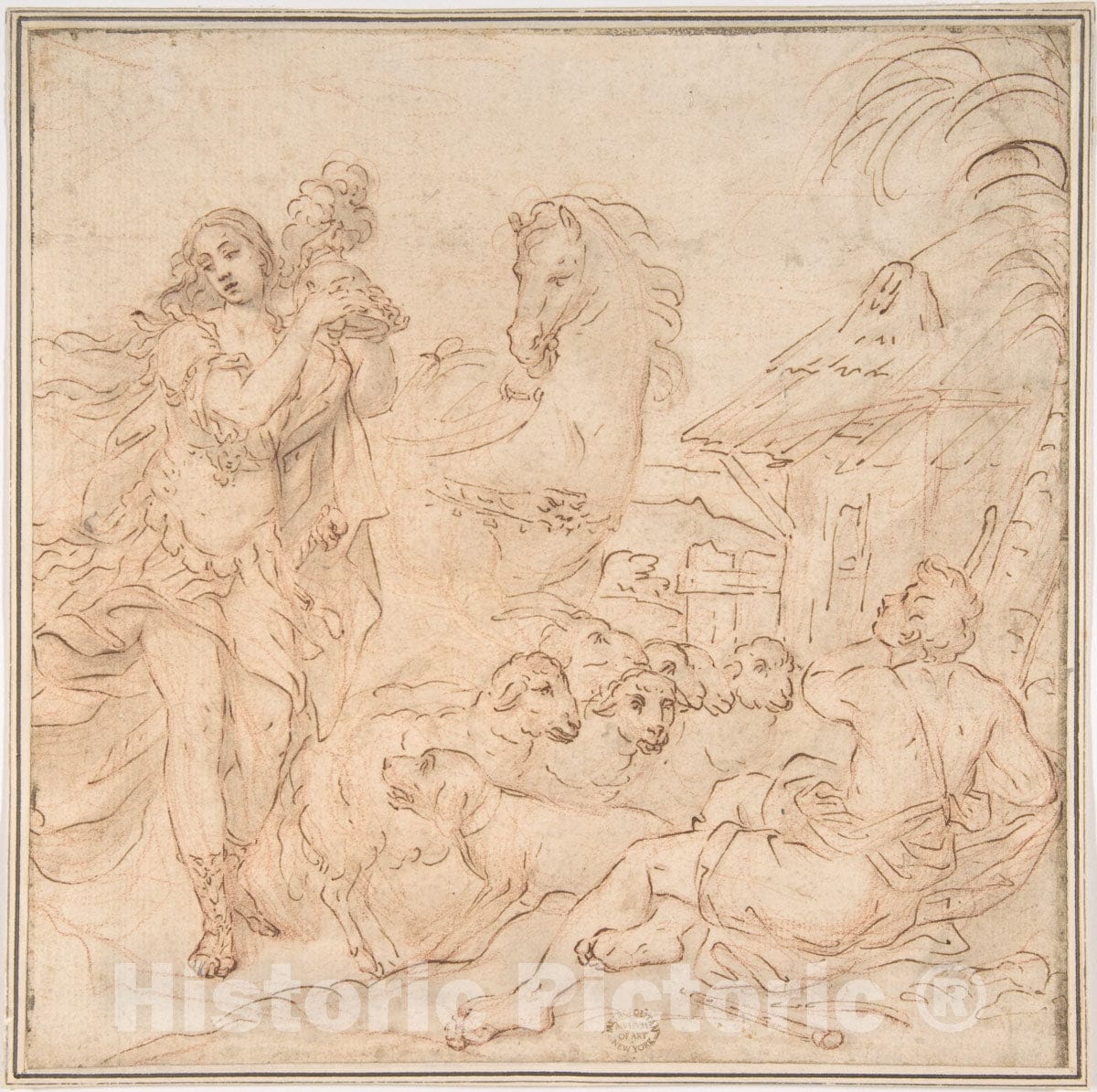 Art Print : Italian, 17th Century - Erminia and The Shepherds (a Scene from Torquato Tasso's Gerusalemme Liberata) : Vintage Wall Art