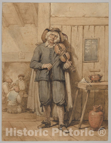 Art Print : Johannes Hendrik Van West - A Fiddler in a Tavern, with Three Men in The Background : Vintage Wall Art