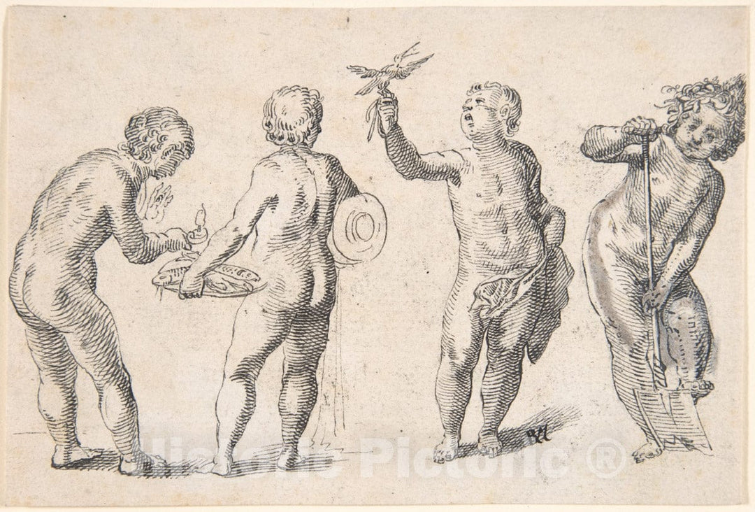 Art Print : Rudolf Meyer - Four Putti Representing The Four Elements : Vintage Wall Art