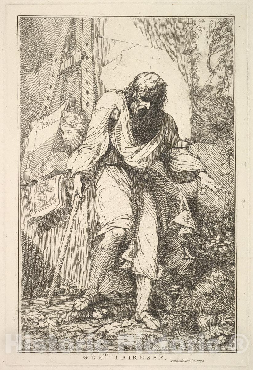 Art Print : Designed, Etched and published by John Hamilton Mortimer - Gerard Lairesse (from Fifteen Etchings Dedicated to Sir Joshua Reynolds) : Vintage Wall Art