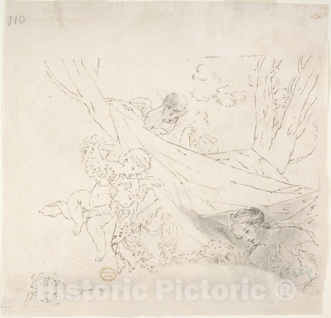 Art Print : Italian, 18th Century - Female Figure with Cherubs : Vintage Wall Art