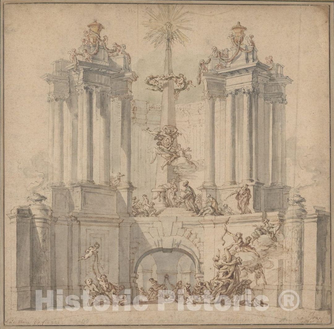 Art Print : Jacques de Lajoüe - Fireworks Display for The Convalescence of Louis XV : Vintage Wall Art