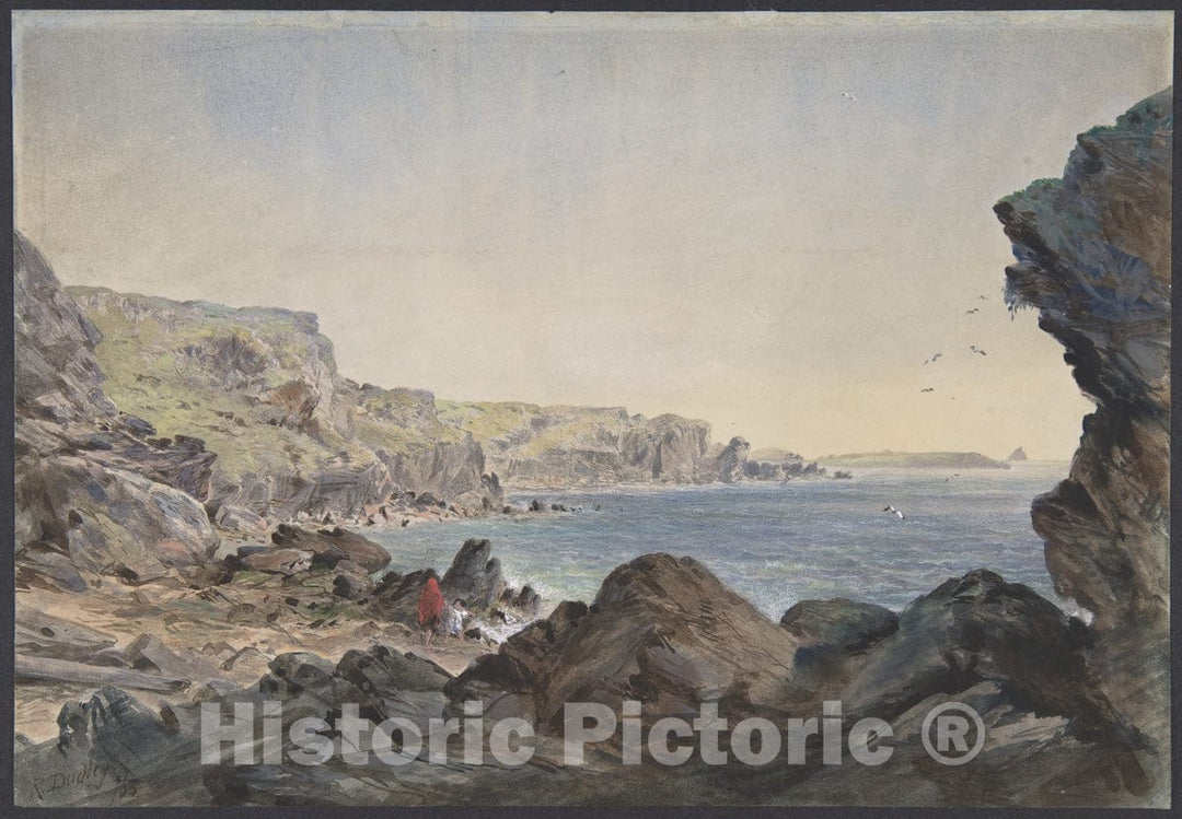 Art Print : Robert Charles Dudley - Foilhummerum Bay, Valentia, Looking Seawards from The Point at Which The Cable Reaches The Shore of Ireland : Vintage Wall Art