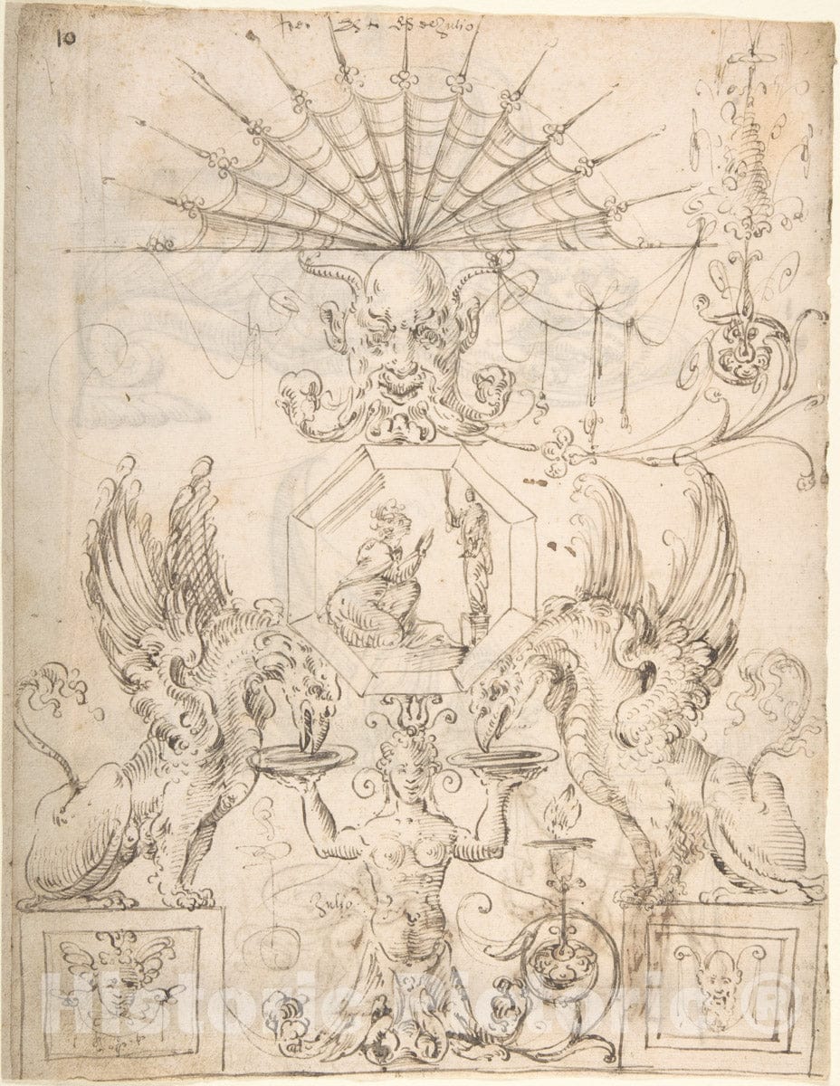 Art Print : Grotesque Design with an Octagonal Panel - Artist: Andres de Melgar - Created: c1545 : Vintage Wall Art