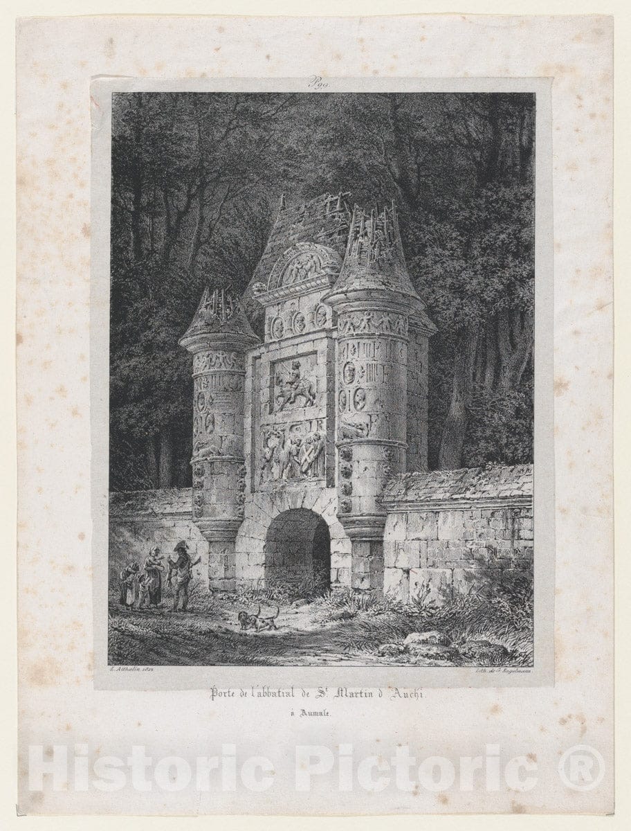 Art Print : Louis Marie Jean Baptiste Athalin - Gateway to The Abbey of St Martin of Auchi in Aumale (France) : Vintage Wall Art