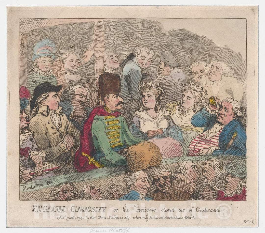 Art Print : Thomas Rowlandson - English Curiosity, or The Foreigner Stared Out of Countenance : Vintage Wall Art