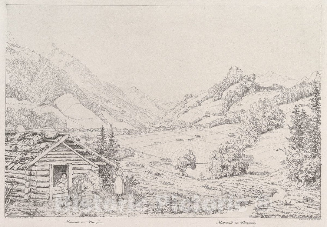 Art Print : Johann Christoph Erhard - Farming Scene,Mittersill im Pinzgau : Vintage Wall Art