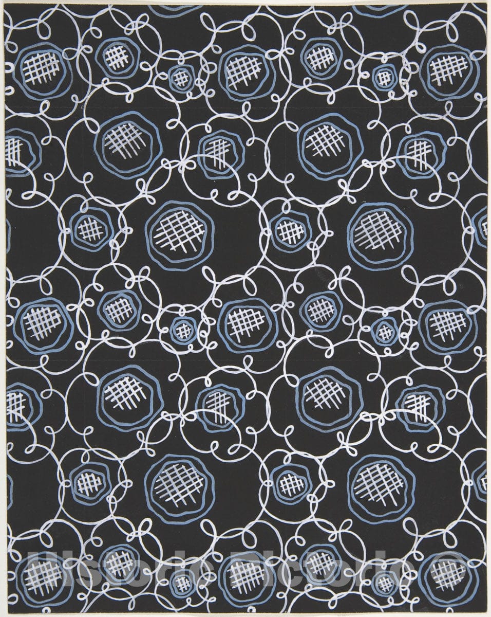 Art Print : Paul Poiret - Fabric Design with Blue Flowers 2 : Vintage Wall Art