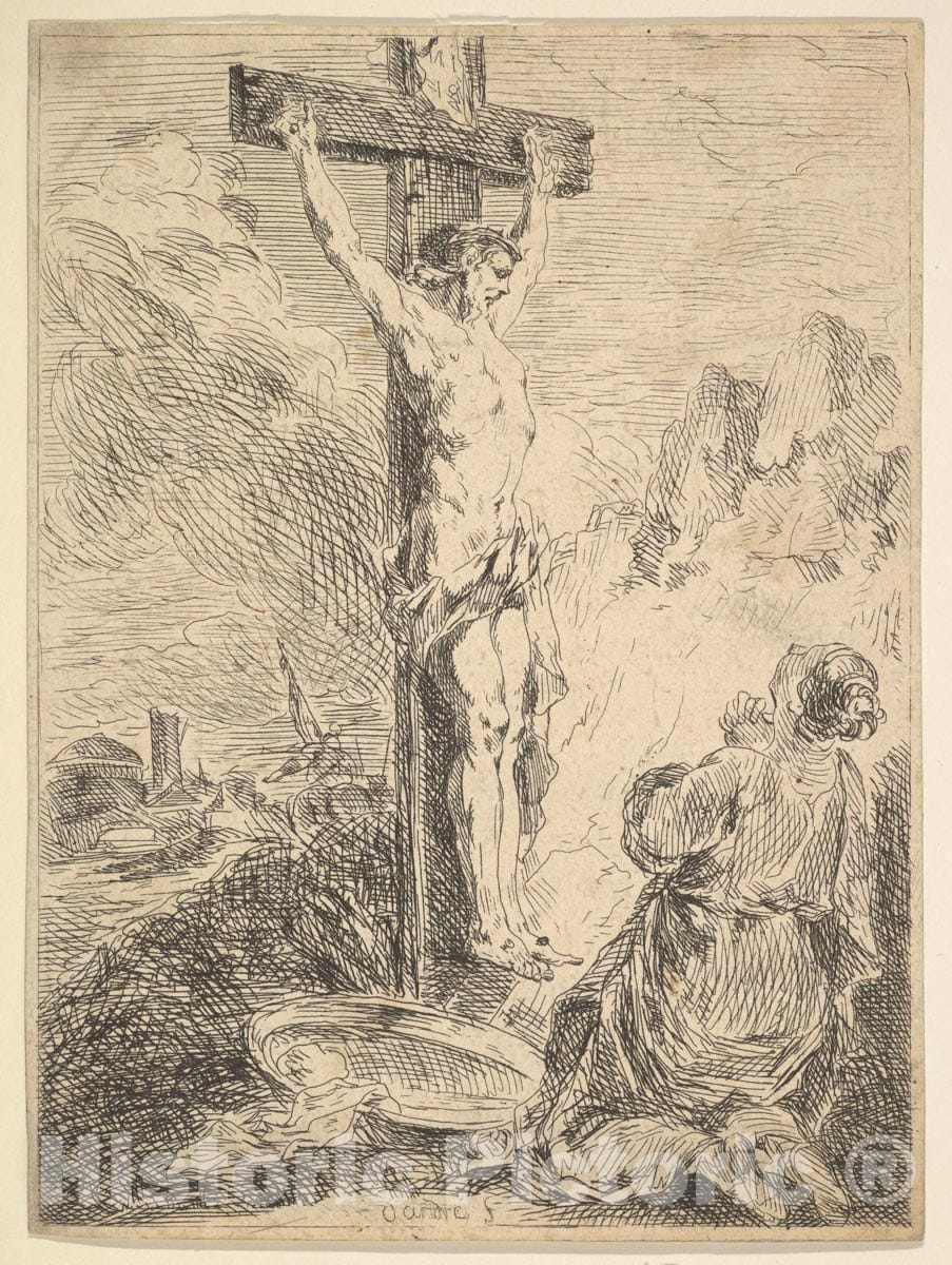 Art Print : Michel François Dandré-Bardon - Mary Magdalene Praying at The Foot of The Cross : Vintage Wall Art