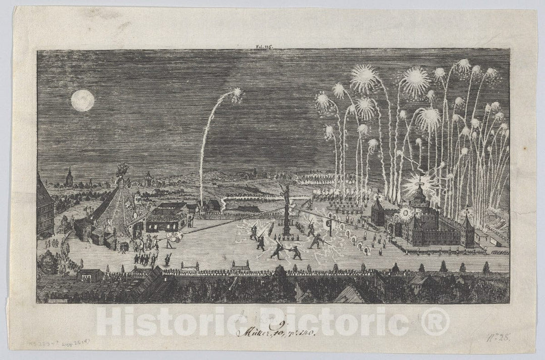 Art Print : Anonymous - Fireworks Display Celebrating The end of The Thirty Years War, Nuremberg, 1650 1 : Vintage Wall Art