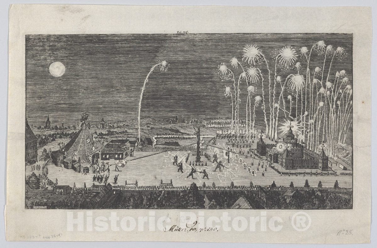 Art Print : Anonymous - Fireworks Display Celebrating The end of The Thirty Years War, Nuremberg, 1650 1 : Vintage Wall Art