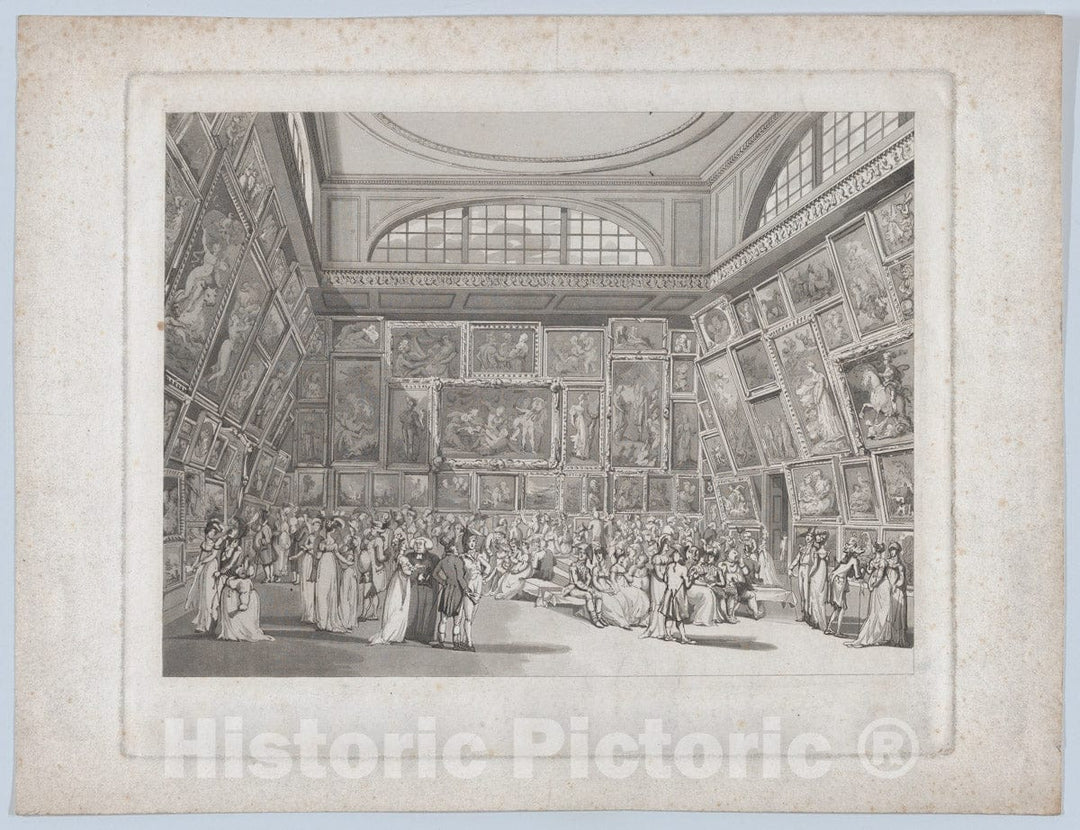 Art Print : Designed and Etched by Thomas Rowlandson - Exhibition Room, Somerset House (Microcosm of London, pl. 2) 2 : Vintage Wall Art