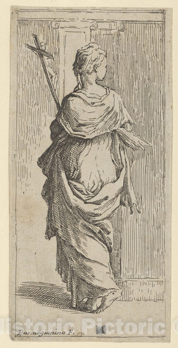 Art Print : Guido Reni - Girl Carrying a Crucifix and Stepping Toward a Pilaster, seen from Behind 2 : Vintage Wall Art