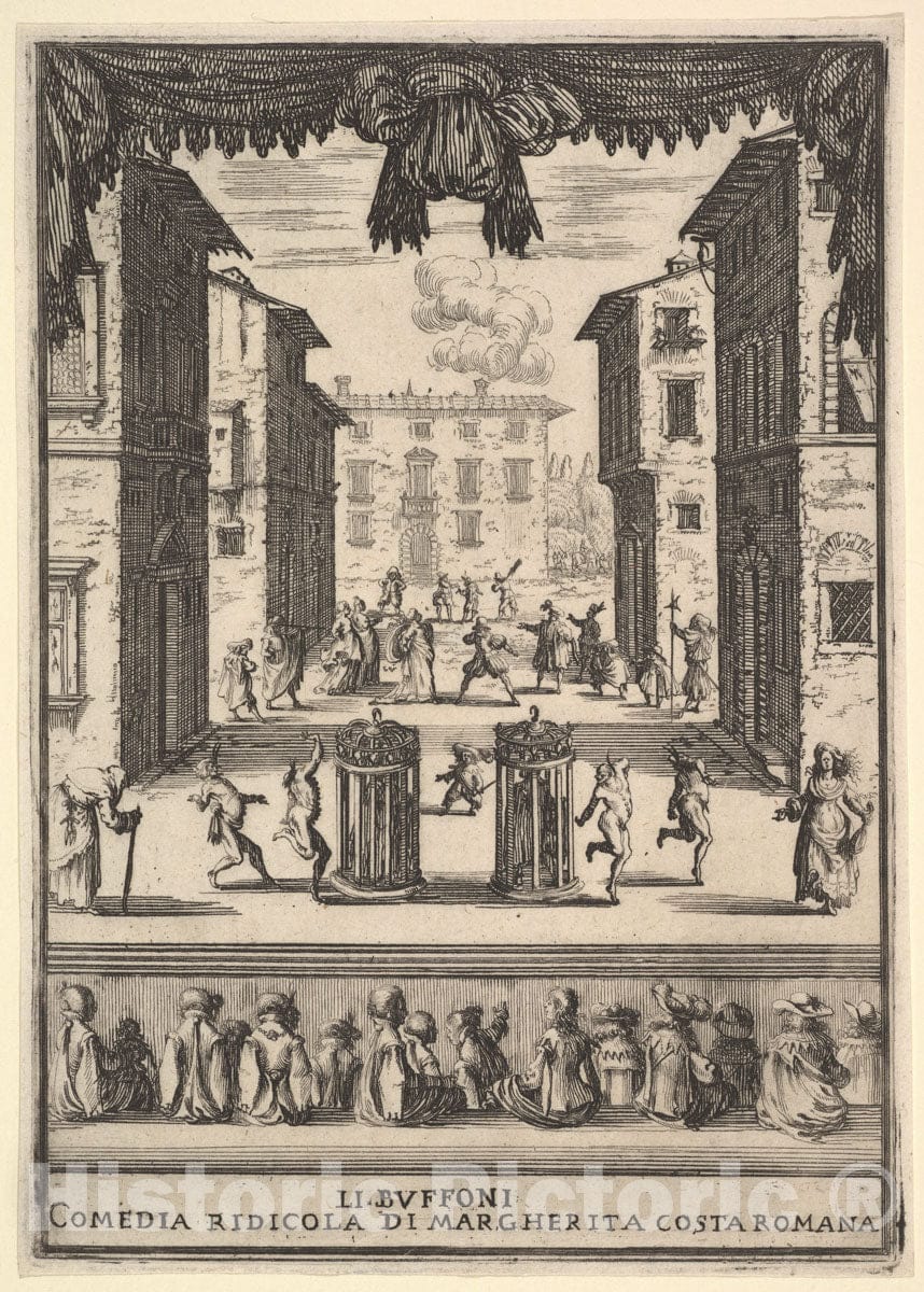 Art Print : Frontispiece for The Comedy 'The Buffoons' - Artist: Stefano Della Bella - Created: 1639–41 : Vintage Wall Art