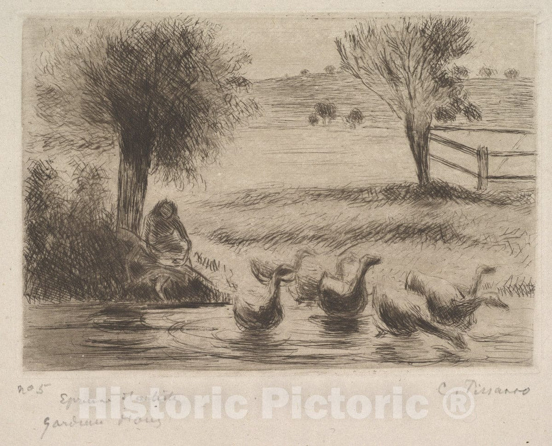 Art Print : Camille Pissarro - Goose Girl 2 : Vintage Wall Art