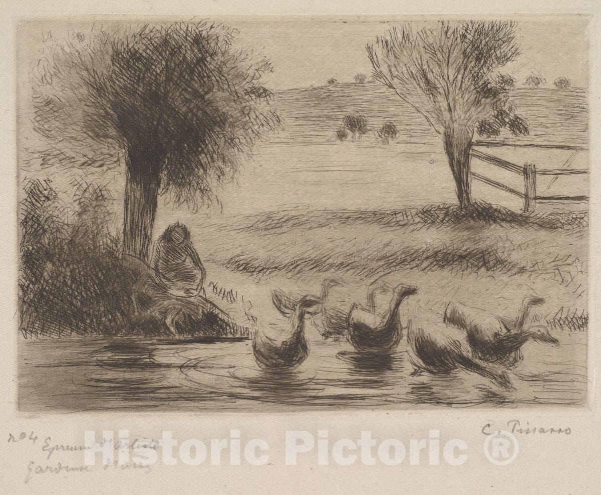 Art Print : Camille Pissarro - Goose Girl 1 : Vintage Wall Art