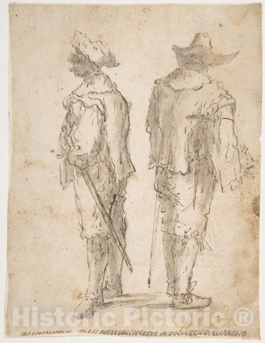 Art Print : Micco Spadaro (Domenico Gargiulo) - Two Standing Men : Vintage Wall Art