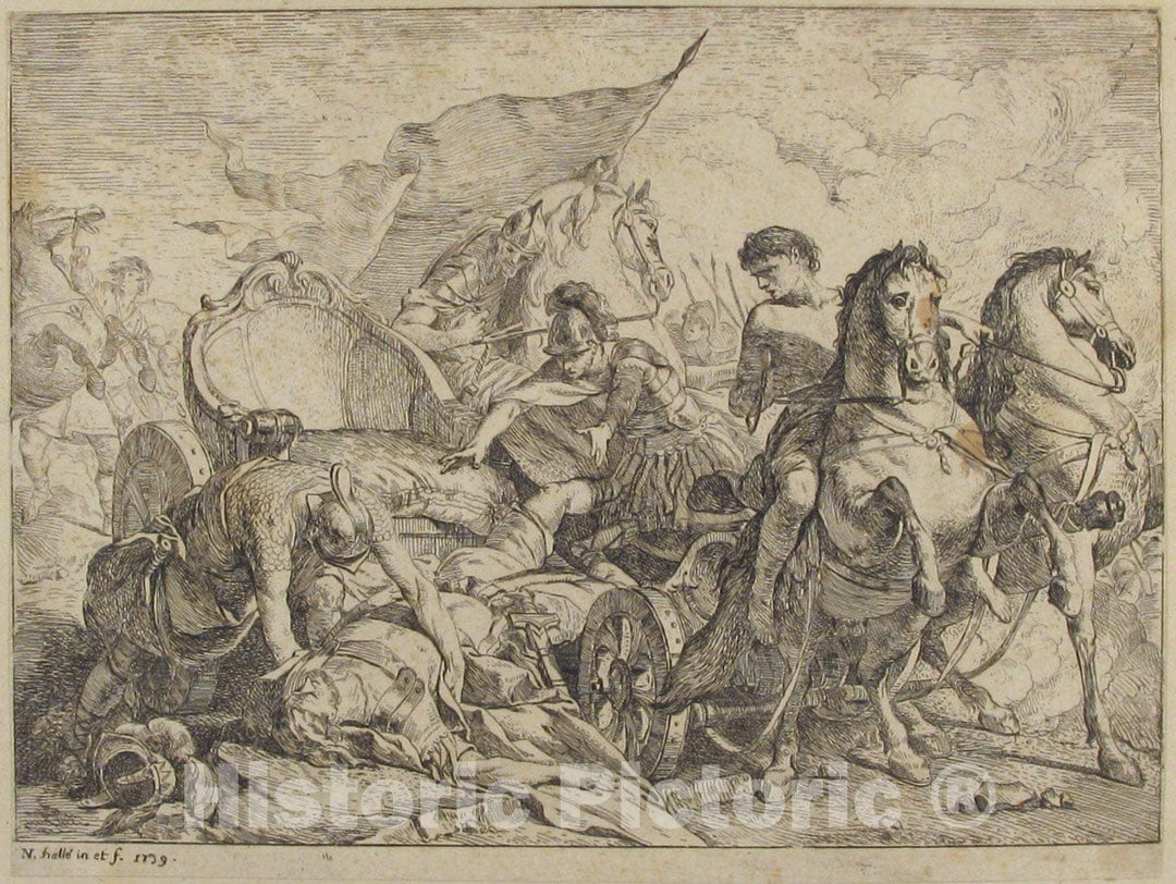 Art Print : Noël Hallé - Fall of Antiochus from His Chariot 1 : Vintage Wall Art