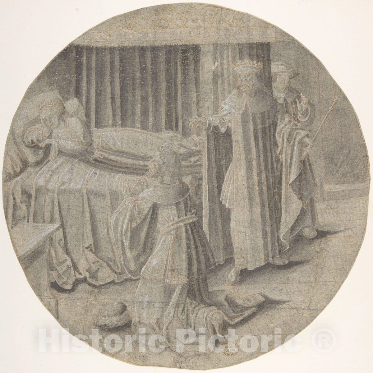 Art Print : Circle of Pseudo-Aert Ortkens - Haman Begs Esther for his Life : Vintage Wall Art