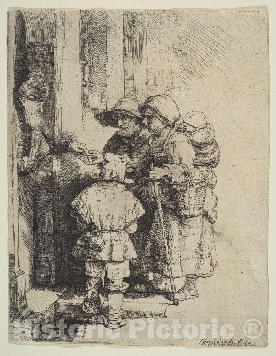 Art Print : Rembrandt (Rembrandt Van Rijn) - Beggars Receiving Alms at The Door of a House : Vintage Wall Art