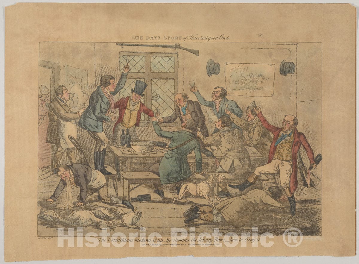 Art Print : Henry Thomas Alken - One Days Sport of Three Real Good Ones. The Corinthians Making it up.by Showing The Johnny Raws How to Grog it : Vintage Wall Art