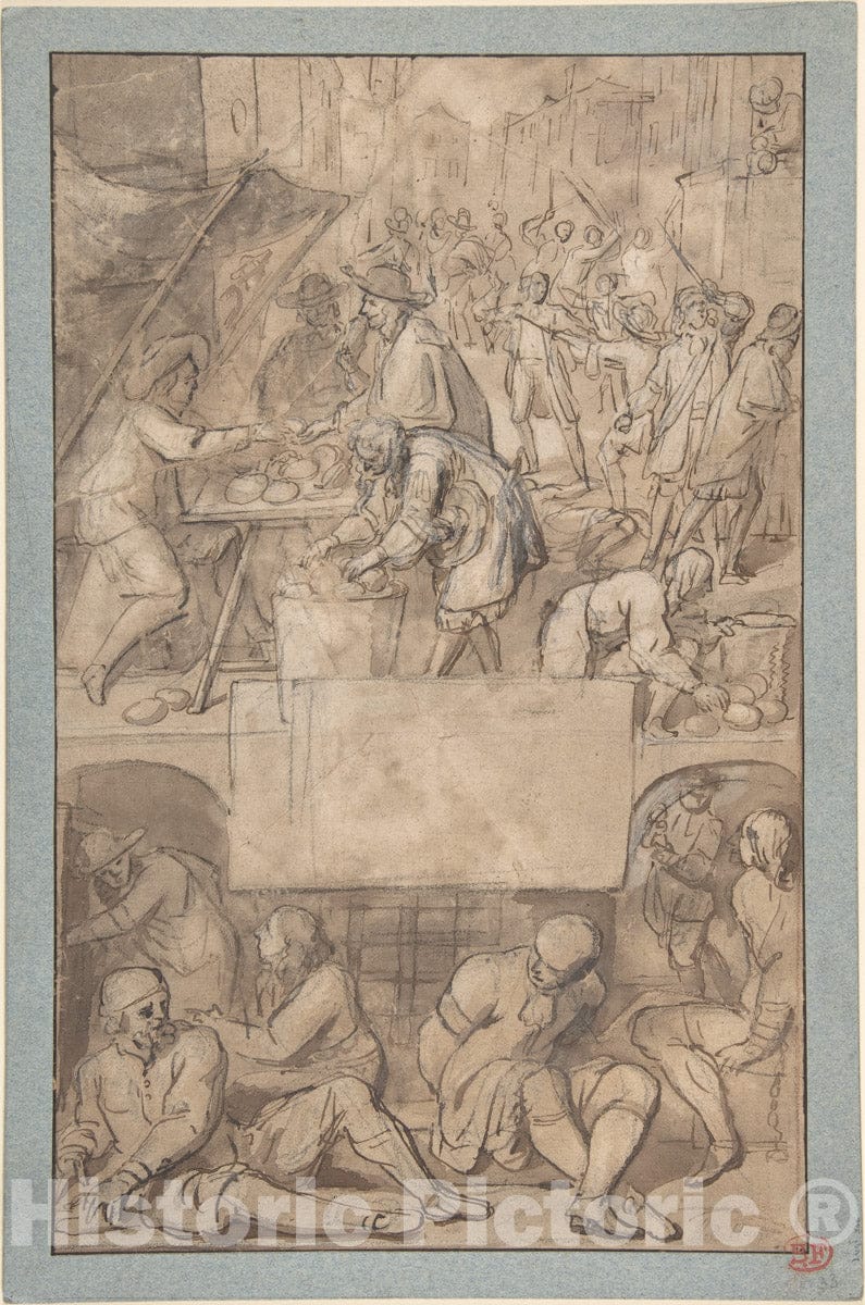Art Print : Romeyn de Hooghe - Study for a Title-Page: Allegory of Commerce and a Debtor's Prison (?) : Vintage Wall Art