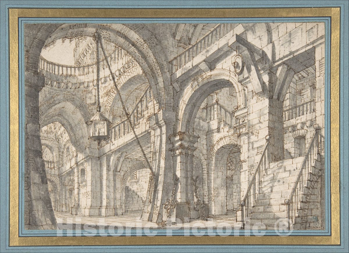 Art Print : Serafino Brizzi - Perspective for a Stage Set with Stairs and Arches : Vintage Wall Art