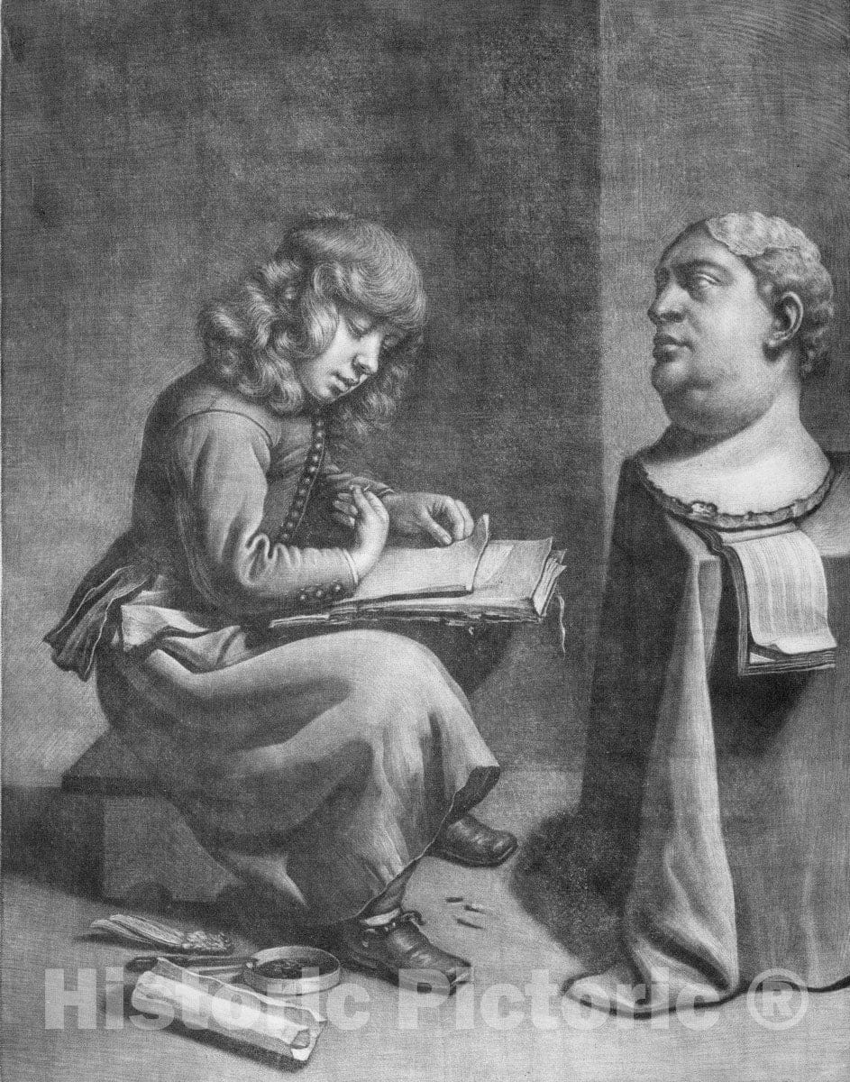 Art Print : Wallerant Vaillant - Boy drawing a Bust of The Roman Emperor Vitellius : Vintage Wall Art