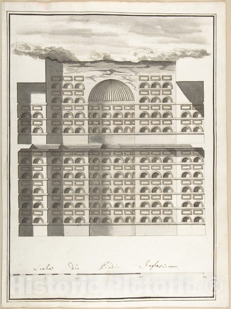 Art Print : Pietro Paolo Coccetti (Cocchetti) - Elevation of The Interior of a Columbarium : Vintage Wall Art