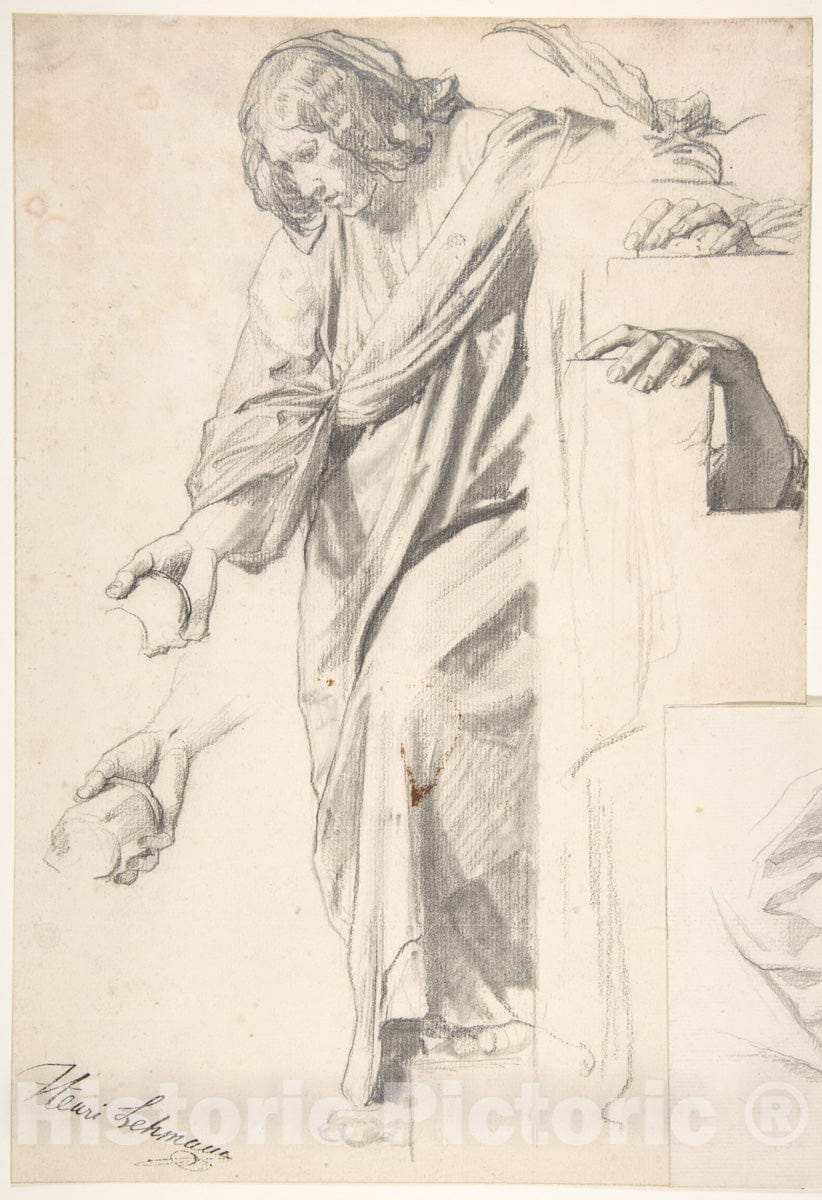 Art Print : Henri Lehmann - Standing Draped Female Figure : Vintage Wall Art