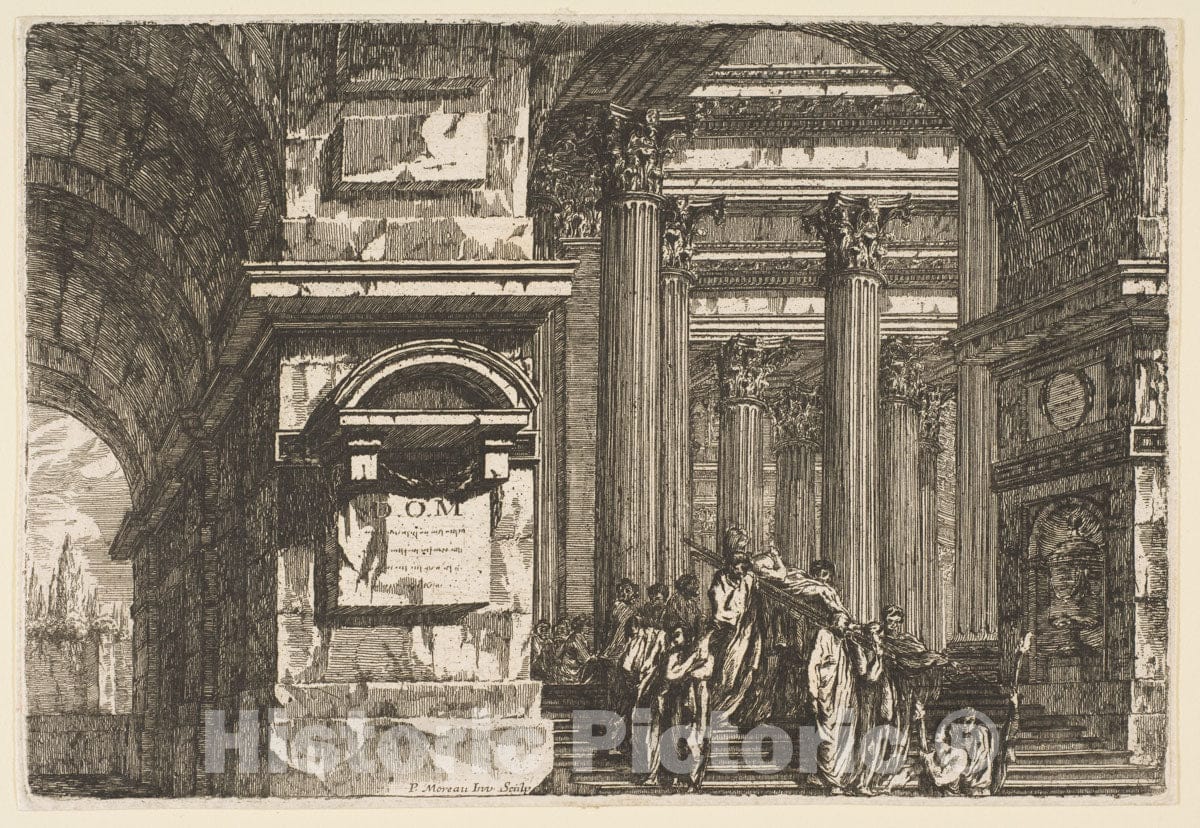 Art Print : Pierre Moreau - Funerary Scene in a Temple : Vintage Wall Art