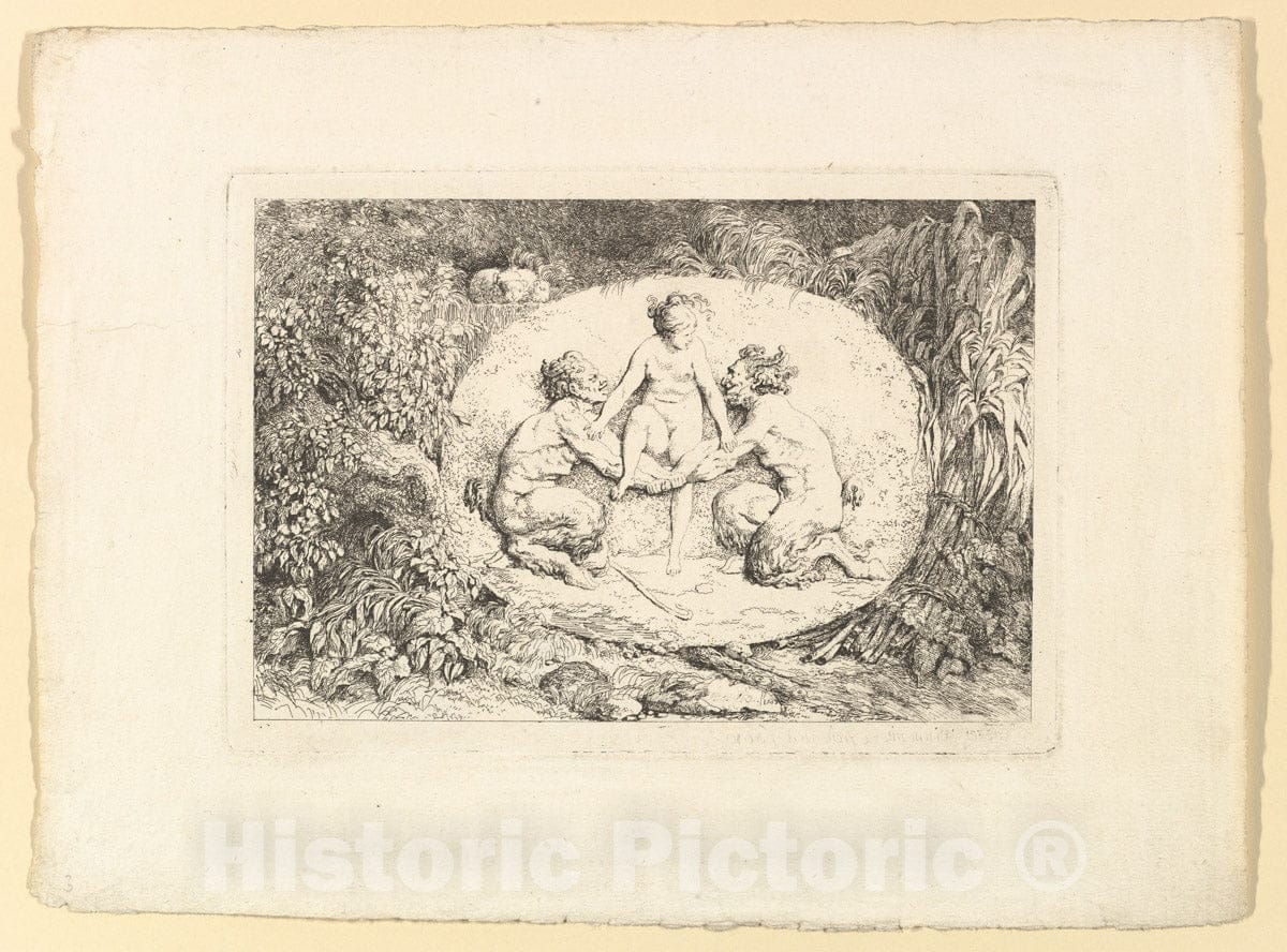 Art Print : Jean Honoré Fragonard - Nymph Supported by Two Satyrs 2 : Vintage Wall Art