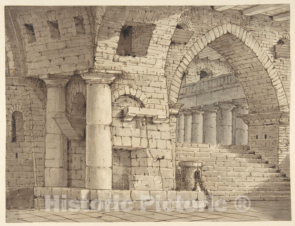 Art Print : Pietro di Gottardo Gonzaga - Design for a Stage Set Showing The Interior of a Fortress or Dungeon. : Vintage Wall Art