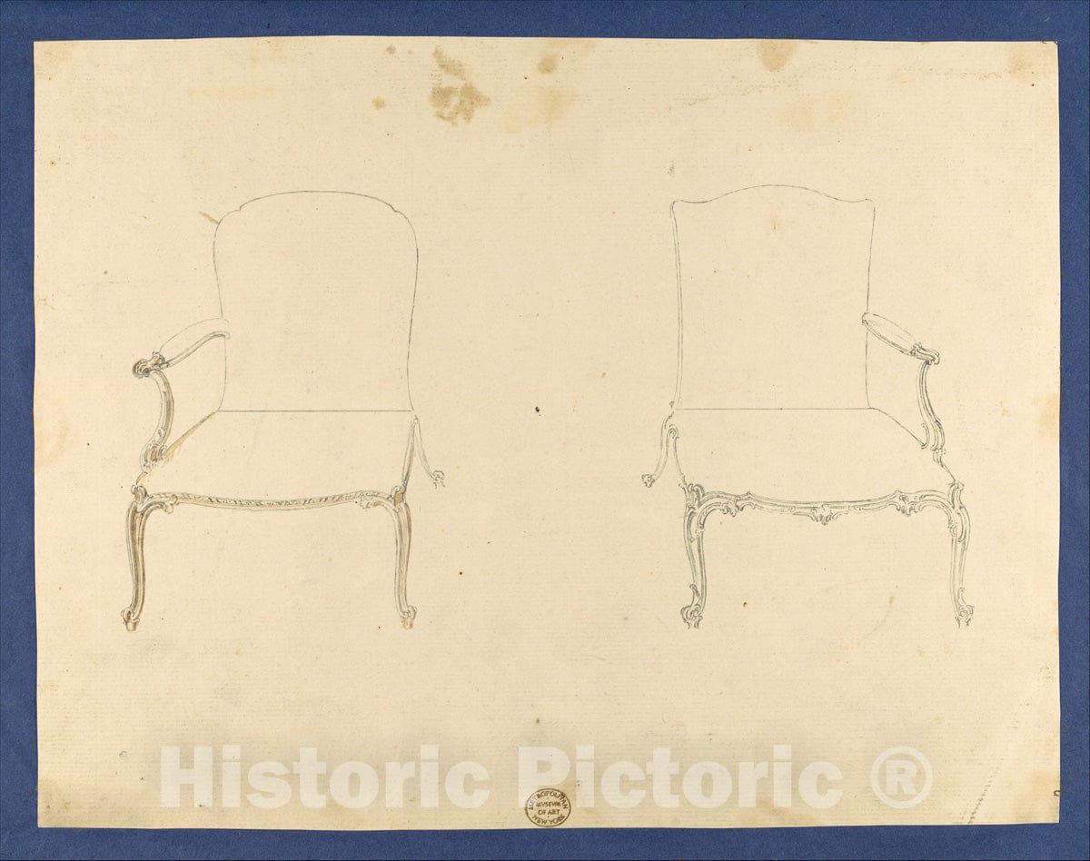 Art Print : Thomas Chippendale - Two French Chairs, in Chippendale Drawings, Vol. I 4 : Vintage Wall Art