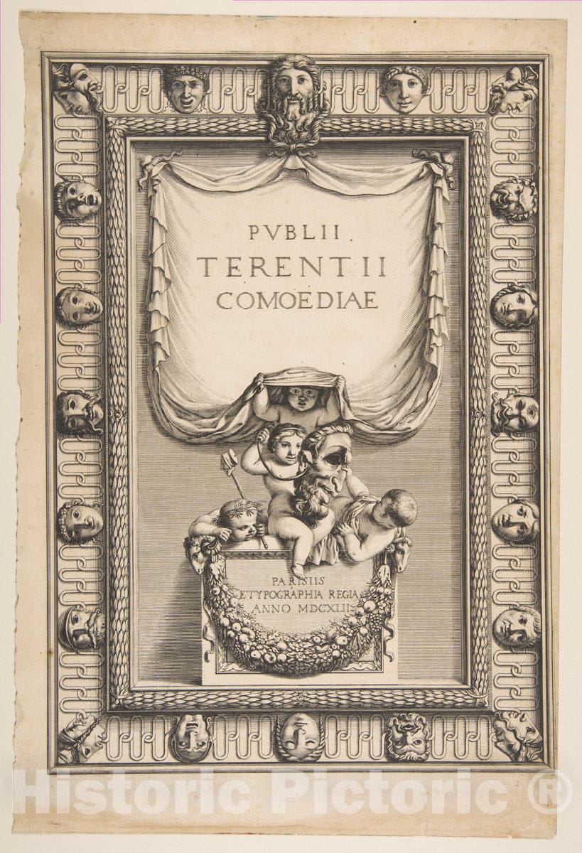 Art Print : Abraham Bosse - Title Page: Comedies of Terence (Publii Terentii Comoediae) : Vintage Wall Art