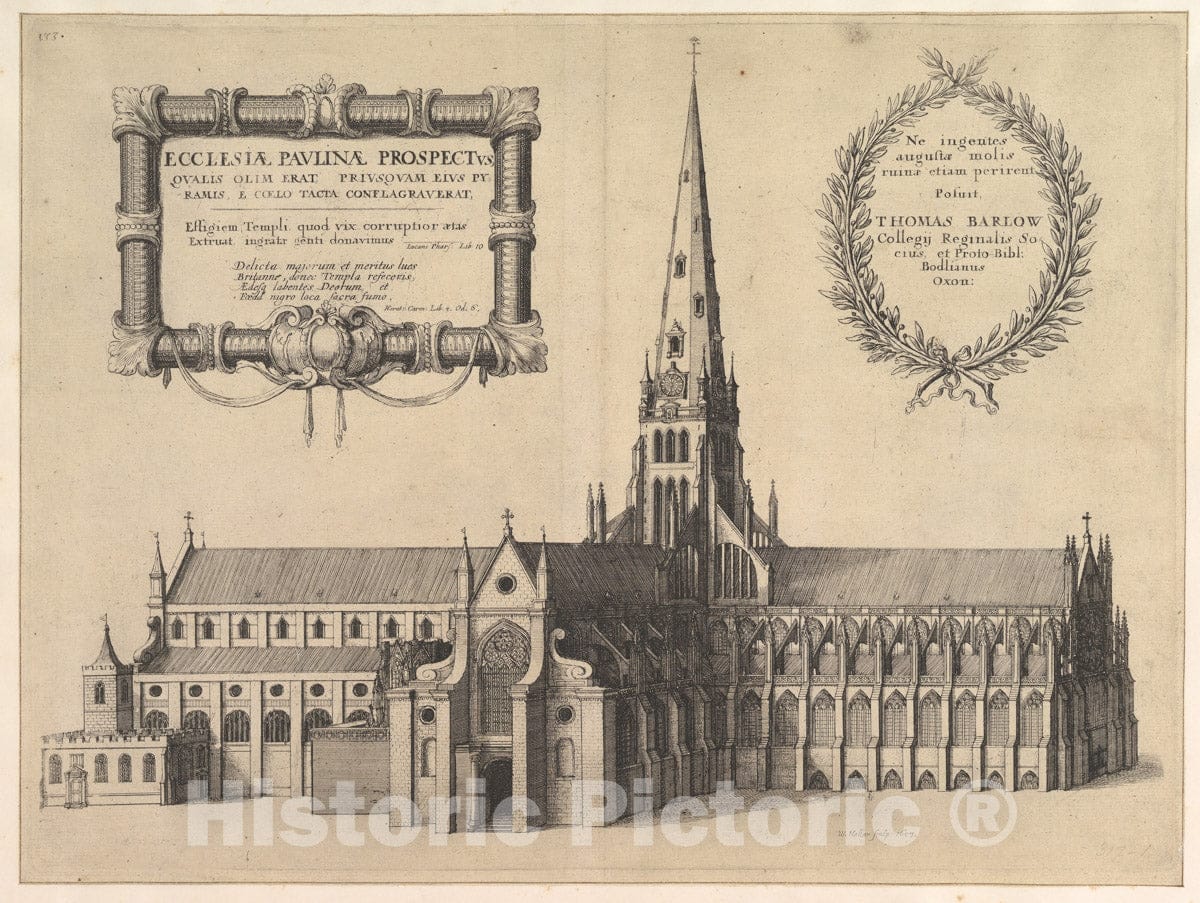 Art Print : Wenceslaus Hollar - Saint Paul's from The South Showing The Spire (Ecclesiae Paulinae Prospectus.) : Vintage Wall Art