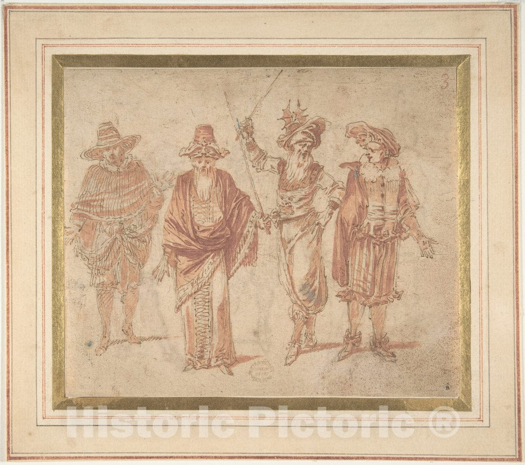 Art Print : Claude Gillot - Figures in Theatrical Costumes 2 : Vintage Wall Art