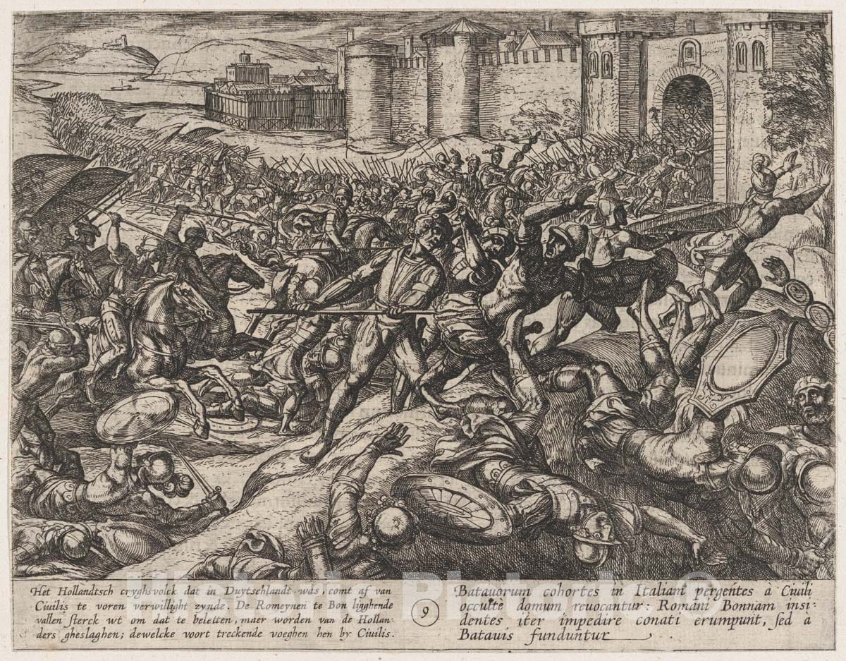 Art Print : Plate 9: The Romans Defeated by The Dutch Troops at Bonna - Artist: Antonio Tempesta - Created: 1611 : Vintage Wall Art
